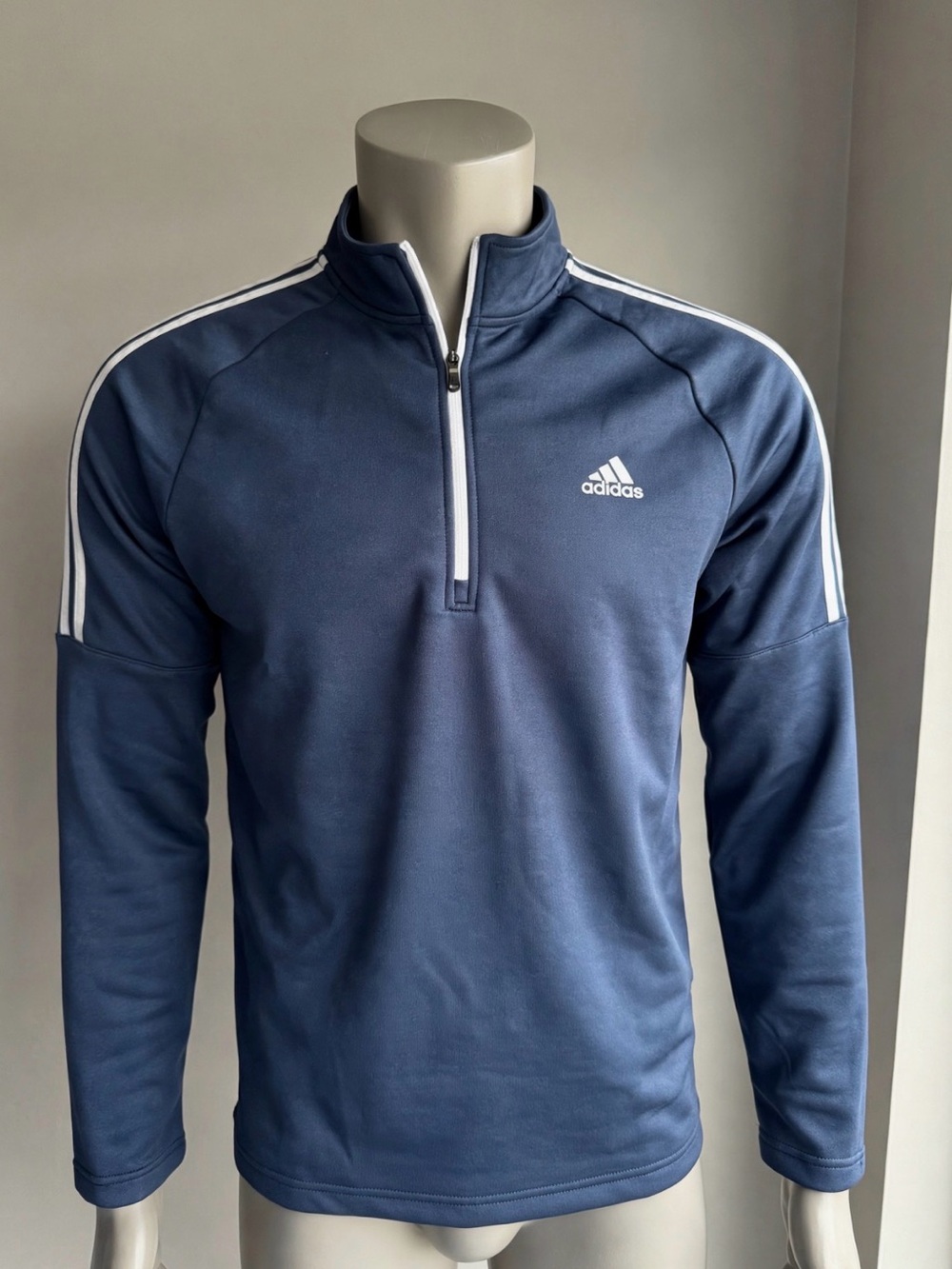 adidas Navy Quarter-Zip Performance Jacket with White Stripes